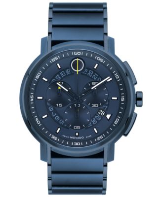 Movado - Men's Swiss Blue Stainless Steel Bracelet Watch 44mm