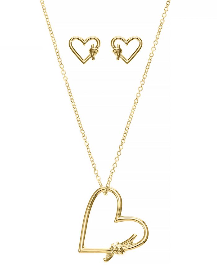 Alfani Gold Tone Knotted Heart Pendant Necklace Drop Earrings