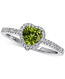 Peridot (3/4 ct. t.w.) & Diamond (1/6 ct. t.w.) Heart Statement Ring in 14k White Gold