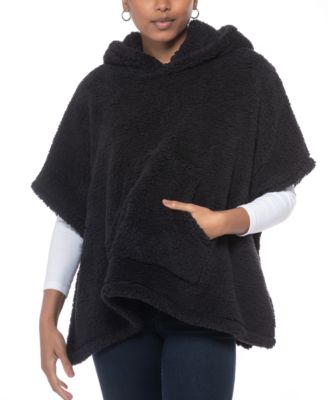 Photo 1 of Jenni Hooded Sherpa Pocket Black Poncho, Created for Macy's