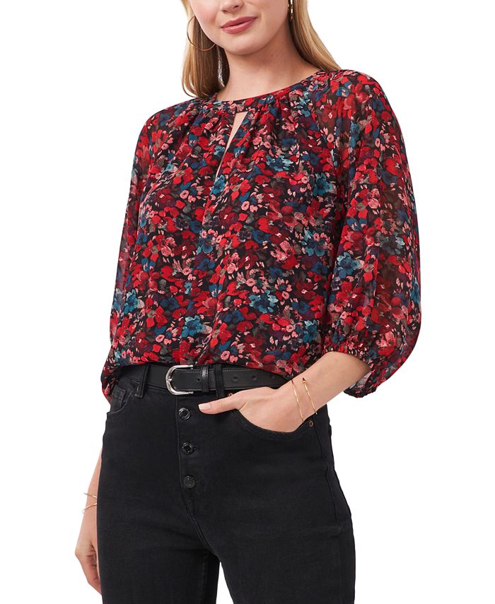 Vince Camuto Floral-Print Keyhole Top - Macy's