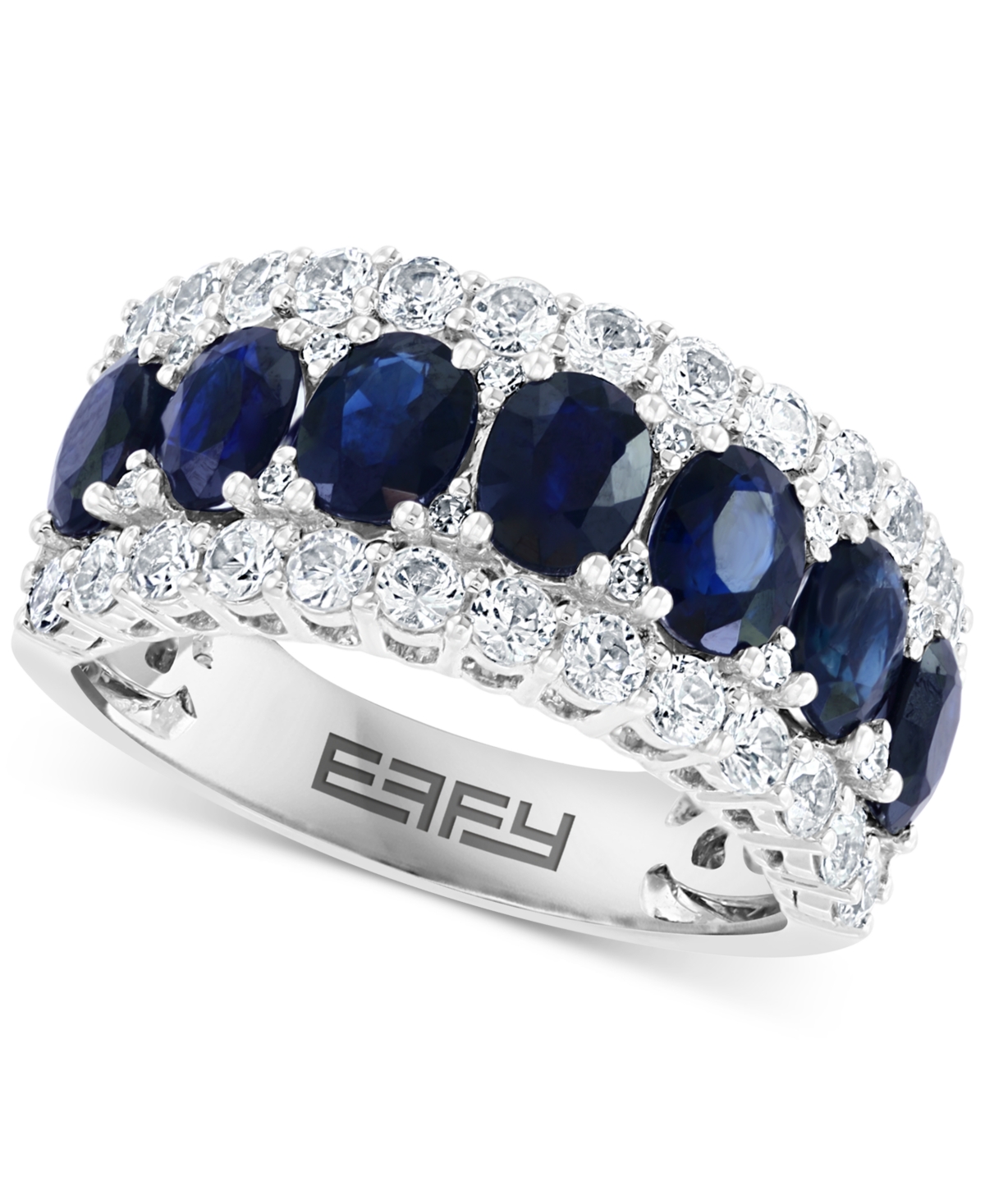 Effy Blue & White Sapphire Ring (3-1/2 ct. t.w.) & Diamond (1/20 ct. t.w.) in 14k White Gold. (Also available Emerald and Multi-Sapphire ) - Yellow Go