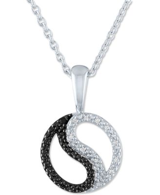 Macy's - Black & White Diamond Accent Yin Yang Pendant Necklace in Sterling Silver