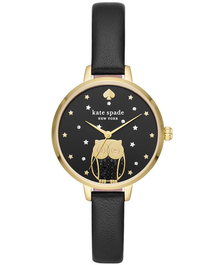 kate spade new york Women's Metro Owl Black Leather Strap Watch, 34mm &  Reviews - All Watches - Jewelry & Watches - Macy's