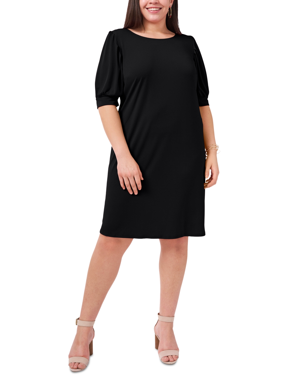 Plus Size Puff-Sleeve Sheath Dress - Black