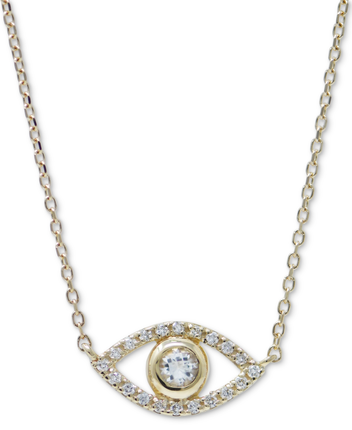Anzie White Topaz (1/5 ct. t.w.) & Diamond (1/10 ct. t.w.) Evil Eye Pendant Necklace in 14k Gold, 16" + 1" extender