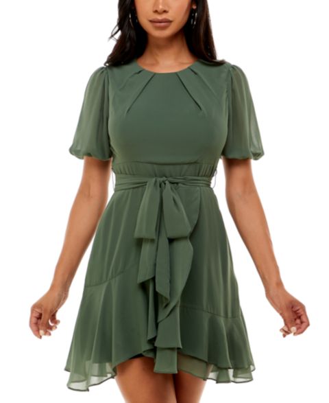 Женское платье B Darlin Juniors' Puff-Sleeve A-Line, цвет: Оливковый