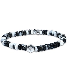 Black & White Agate Rondelle & White Topaz Accent Stretch Bracelet in Sterling Silver (Also in Turquoise & Pink Opal)