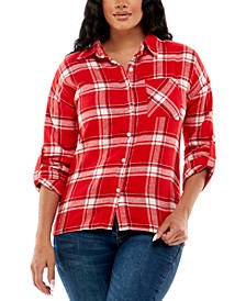 Juniors' Plaid Sherpa Lined Flannel Shacket