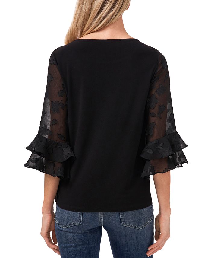 CeCe Women's Mixed-Media Ruffled-Sleeve Knit Top & Reviews - Tops ...