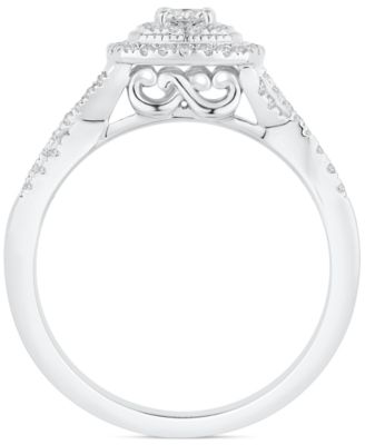 Diamond Cushion Halo Twist Bridal Set (5/8 ct. t.w.) in 14k White Gold