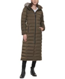 Faux-Fur-Trim Hooded Maxi Puffer Coat