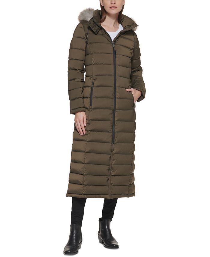 DKNY Faux-Fur-Trim Hooded Maxi Puffer Coat - Macy's
