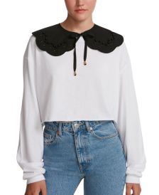 Imitation-Pearl-Trim Eyelet Cotton Collar