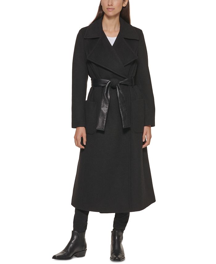 DKNY Women's Maxi Faux-Leather Belt Wrap Coat - Macy's