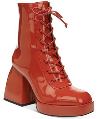 red lace up booties