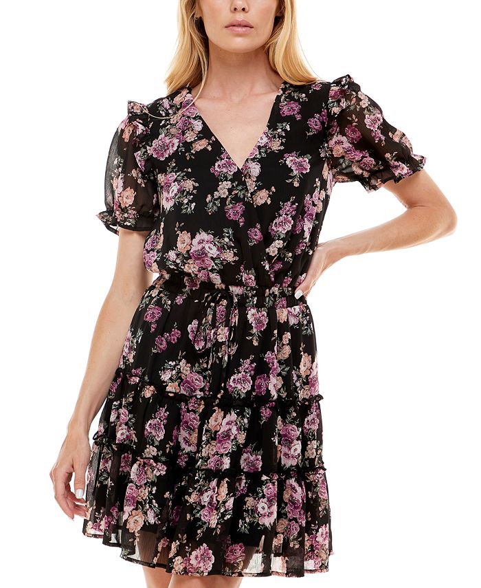 Trixxi Juniors Floral Print Tiered Fit Flare Dress Macy s