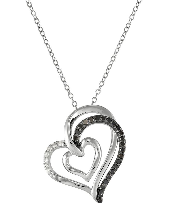 Macy's - Black & White Diamond Heart 18" Pendant Necklace (1/4 ct. t.w.) in Sterling Silver