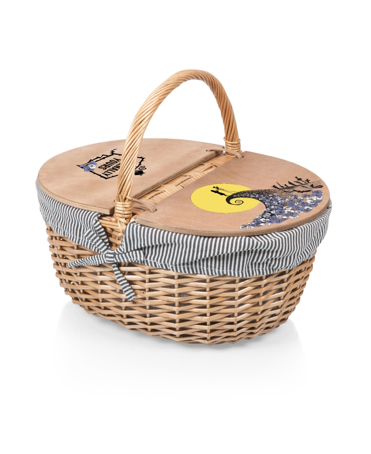 Nightmare Before Christmas Jack and Sally - Country Picnic Basket - Navy Blue White Stripe