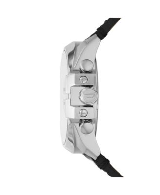 Men's Mega Chief Chronograph Black Leather Watch And Necklace Set 51mm