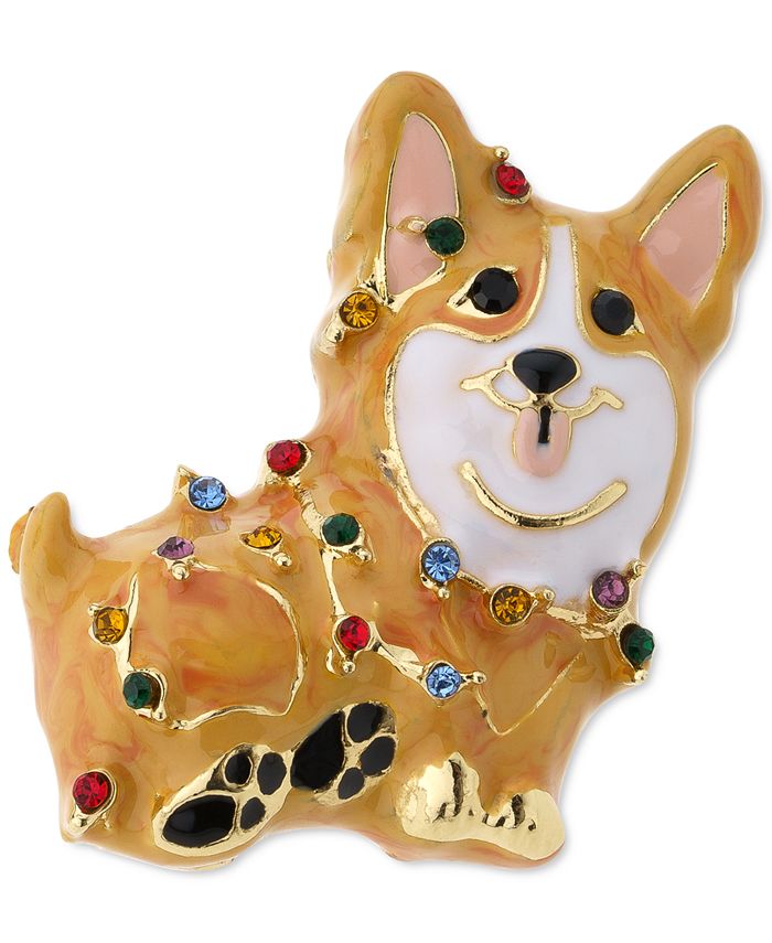 Holiday Lane Gold-Tone Multicolor Pavé Corgi Dog Pin, Created for Macy ...