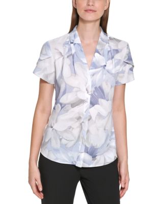 Calvin Klein - Petite Floral-Print Tulip-Sleeve Blouse