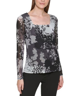 Calvin Klein - Petite Printed Square-Neck Top