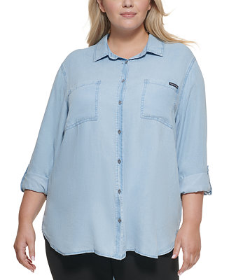 Calvin Klein Jeans Trendy Plus Size Utility Shirt - Macy\'s