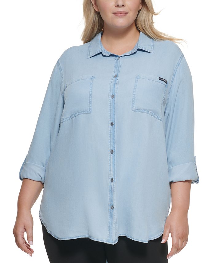 Calvin Klein Jeans Trendy Plus Size Utility Shirt - Macy's