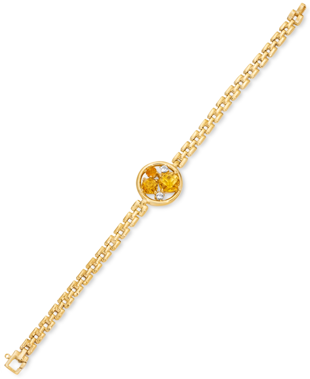(3-1/5 ct. t.w.) & White Topaz (1/8 ct. t.w.) Panther Link Bracelet in 14k Gold-Plated Sterling Silver - Citrine