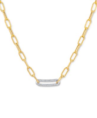 Diamond Bar Paperclip Link 18" Chain Necklace (1/5 ct. t.w.) in Sterling Silver & 14k Gold-Plate