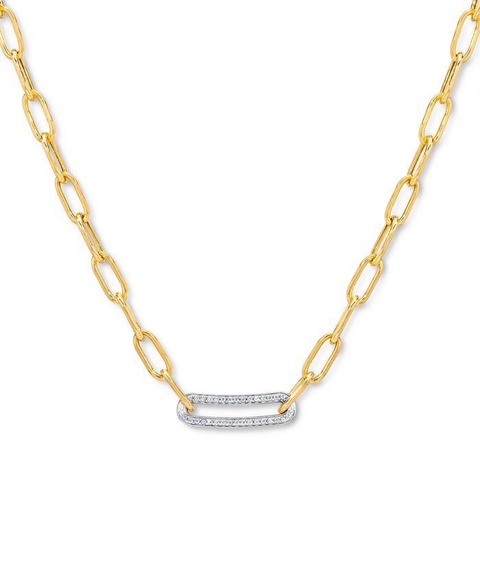 Macy's Diamond Bar Paperclip Link 18" Chain Necklace (1/5 ct. t.w.) in Sterling Silver & 14k