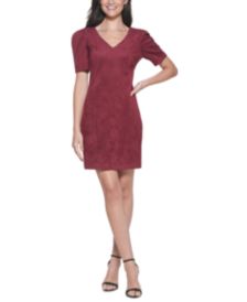 Puff-Sleeve Faux-Suede Sheath Dress