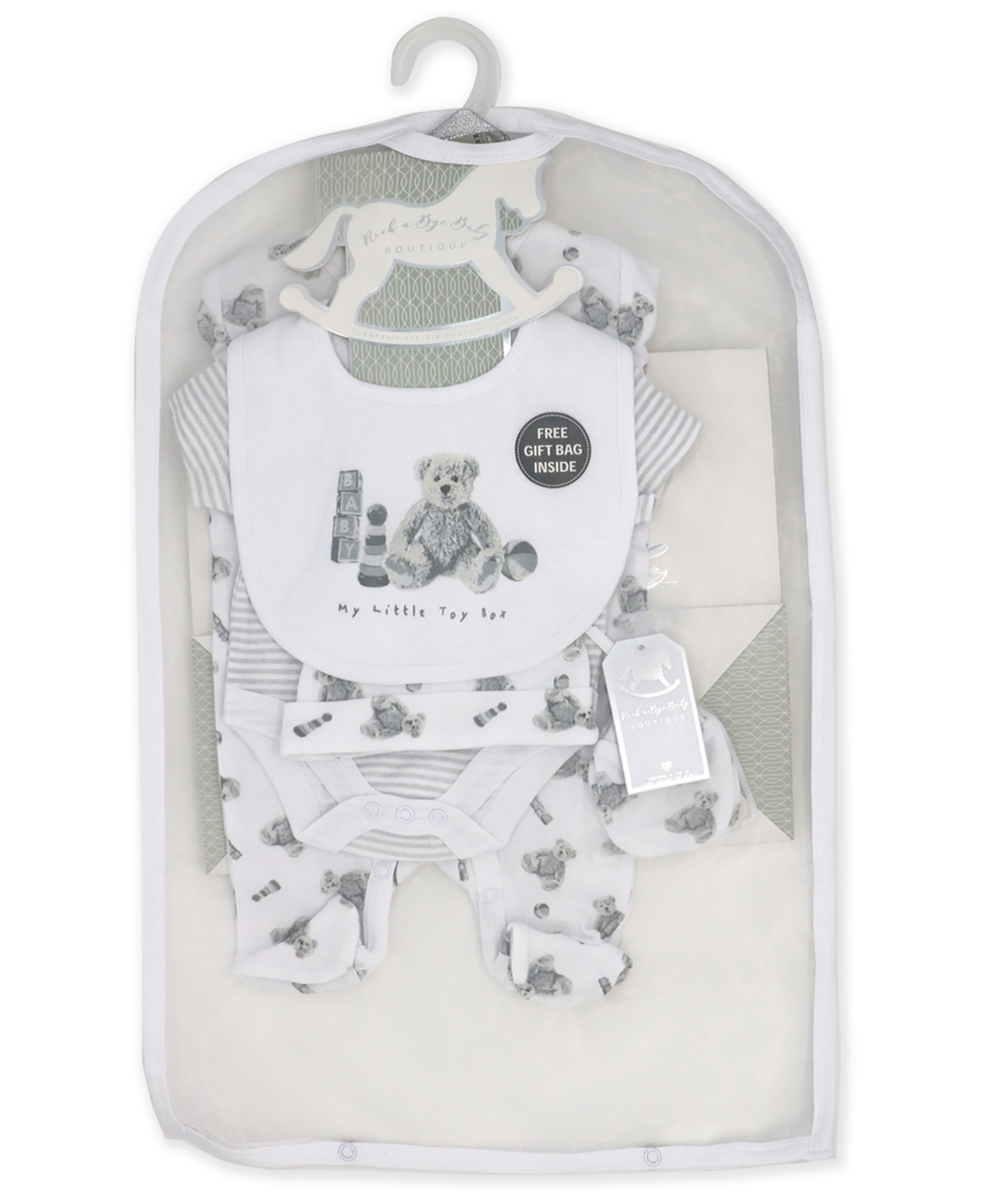 Baby Boys and Girls 5 Piece Toy Box Layette Gift Set - Gray and White