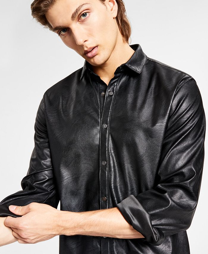 INC International Concepts Men's FauxLeather Shirt Jacket, Created for Macy's Macy's