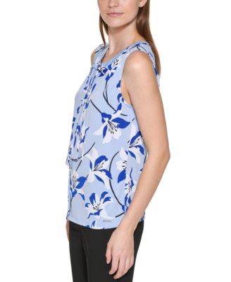 Calvin Klein Sleeveless Floral Tie Neck Blouse & Reviews - Tops - Women ...