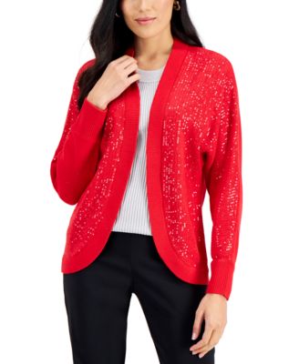 red sequin cardigan