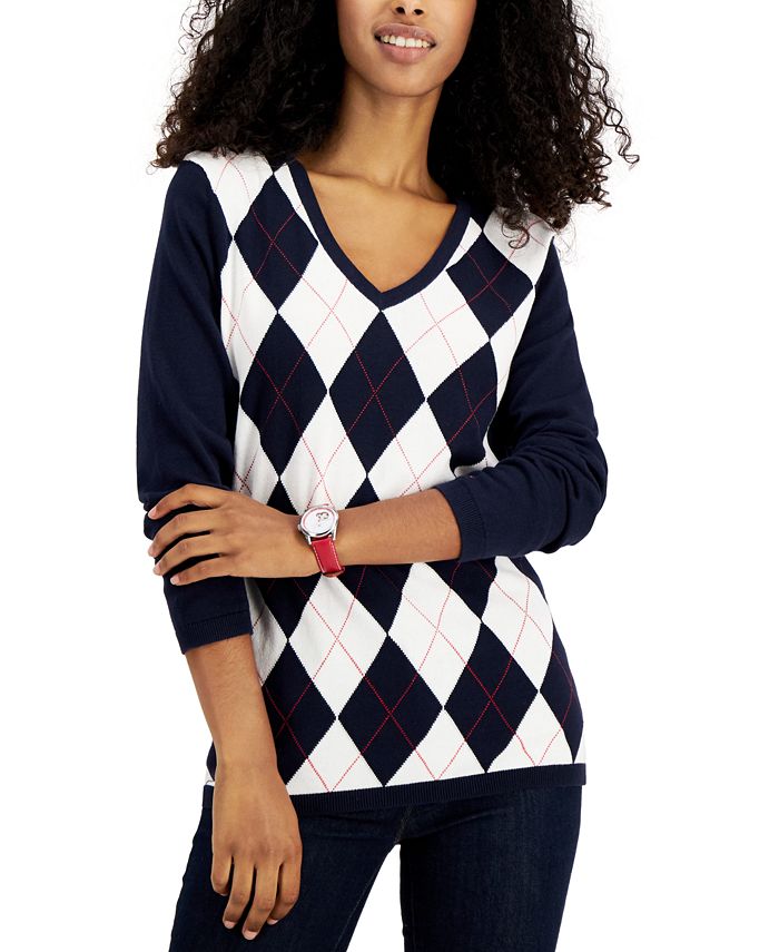 Tommy Hilfiger Ivy Argyle V-Neck Sweater & - Sweaters - Women - Macy's