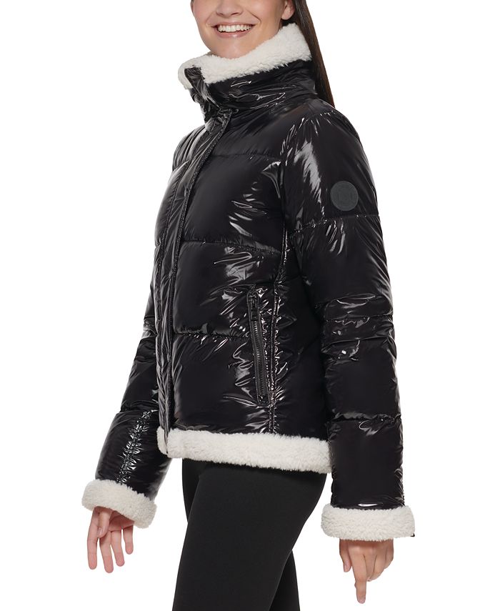 DKNY Women's FunnelNeck FleeceTrimmed Puffer Jacket Macy's
