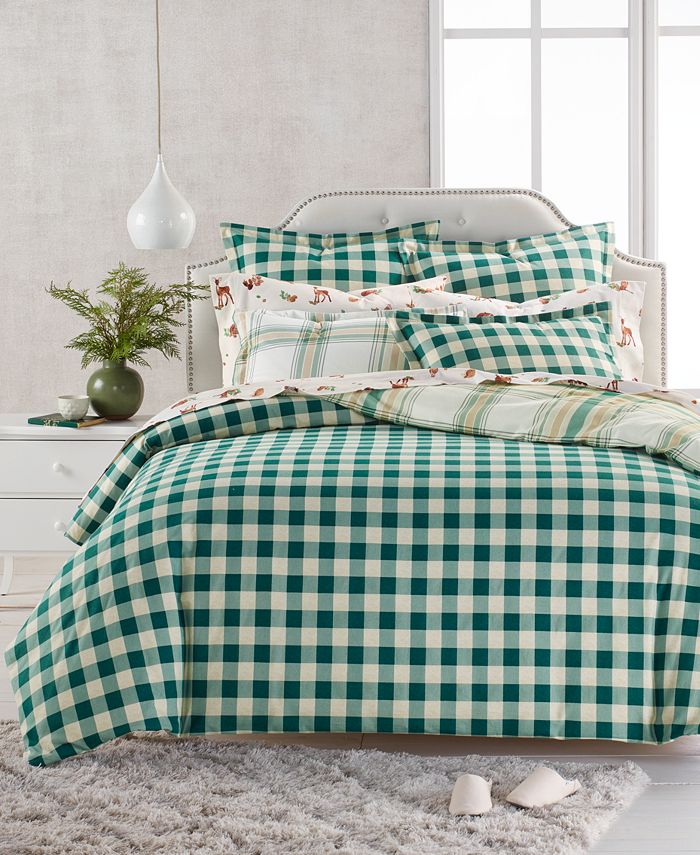 Martha Stewart Collection Holiday Flannel Neutral Plaid Comforter, Twin