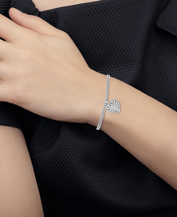Macy's Diamond Heart Charm Bracelet (1/4 ct. t.w.) in Sterling Silver