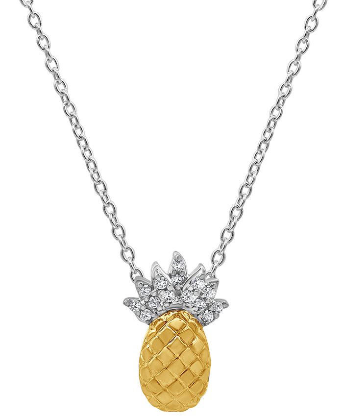 Macy's - Diamond Pineapple 18" Pendant Necklace (1/20 ct. t.w.) in 10k Gold & White Gold