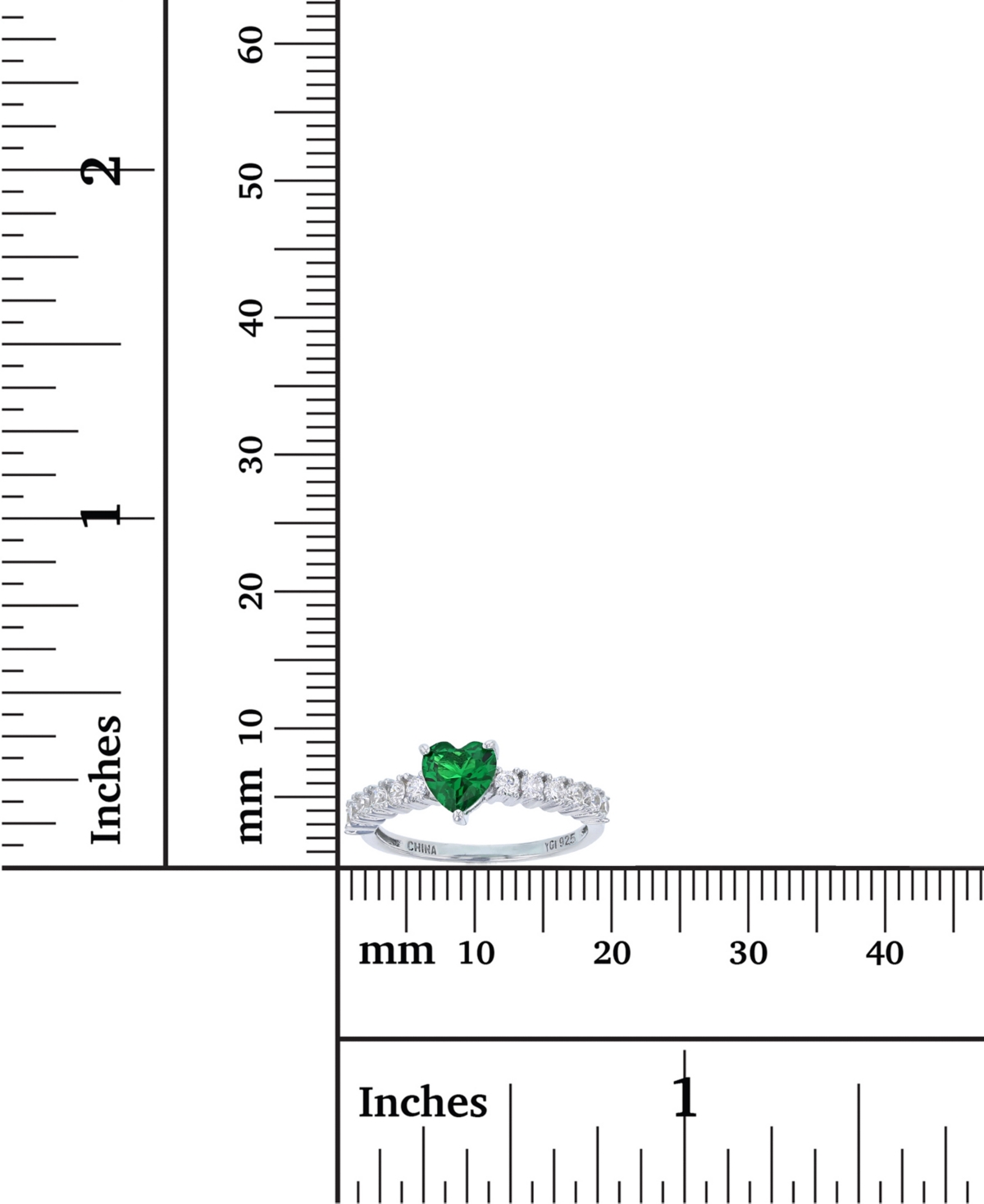 Red, Purple, or White Heart Cubic Zirconia Ring in Rhodium Plated Sterling Silver - Green