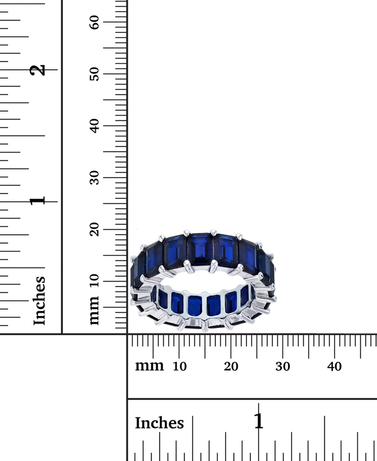 Lab GrownSpinel Emerald Cut Eternity Band in Rhodium Plated Sterling Silver - Blue