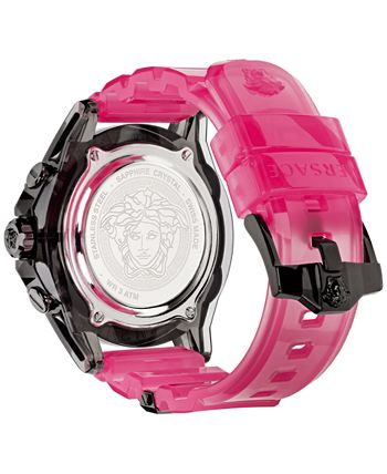 Versace - Men's Swiss Chronograph Icon Active Pink Silicone Strap Watch 44mm