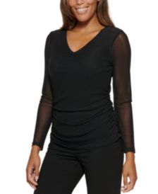 Mesh Long-Sleeved V-Neck Top