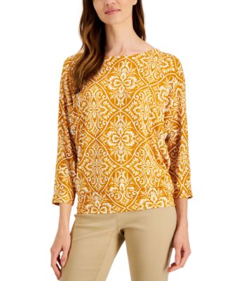 JM Collection - Petite Printed Banded-Hem Top