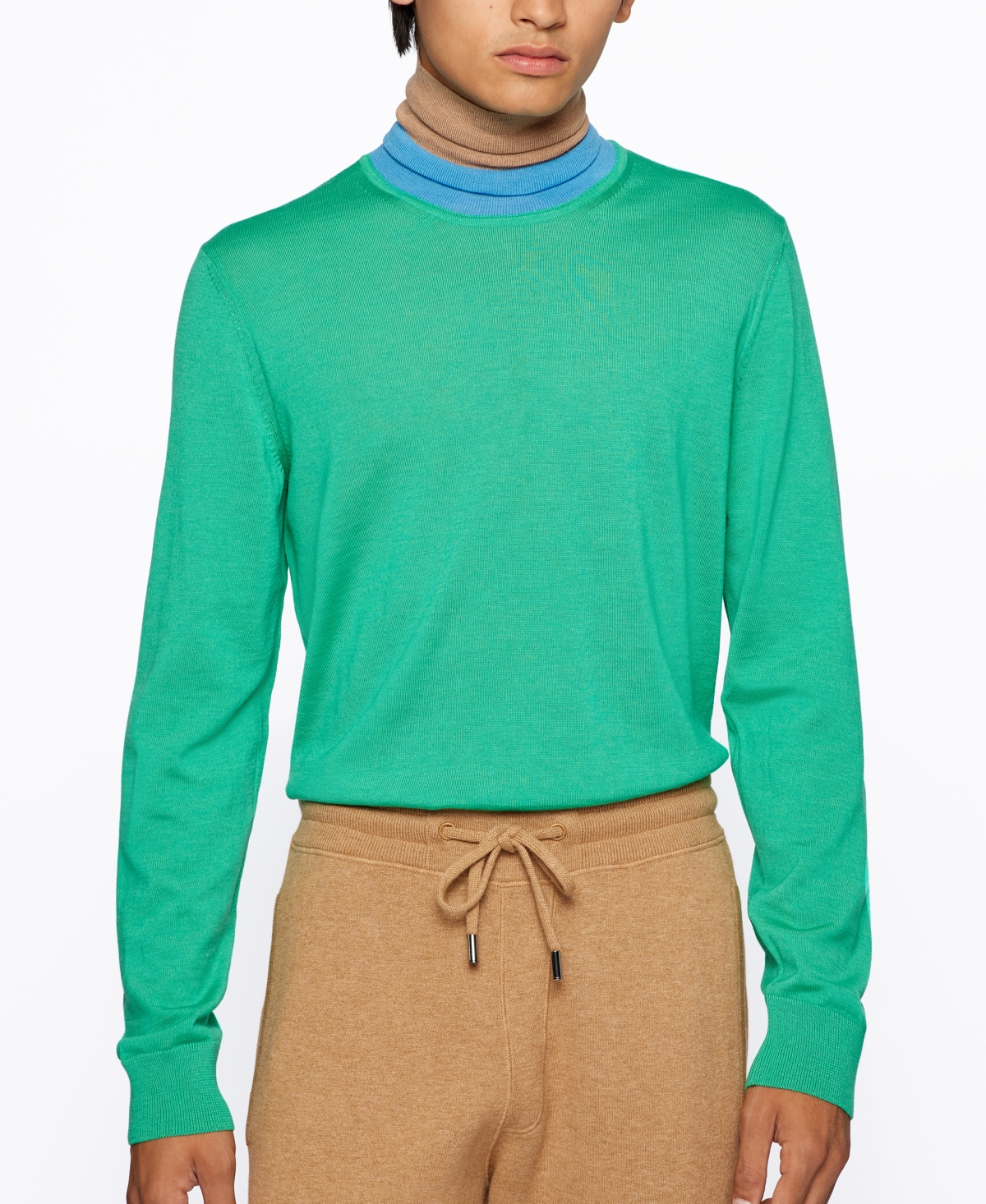 Boss by Hugo Boss Men's Virgin-Wool Rollneck Sweater - Open Green