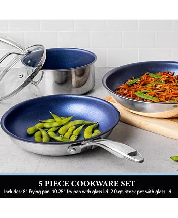 Granite Stone Diamond - 5-Pc. Blue Stainless Steel Nonstick Cookware Set with Diamond-Infused Coating