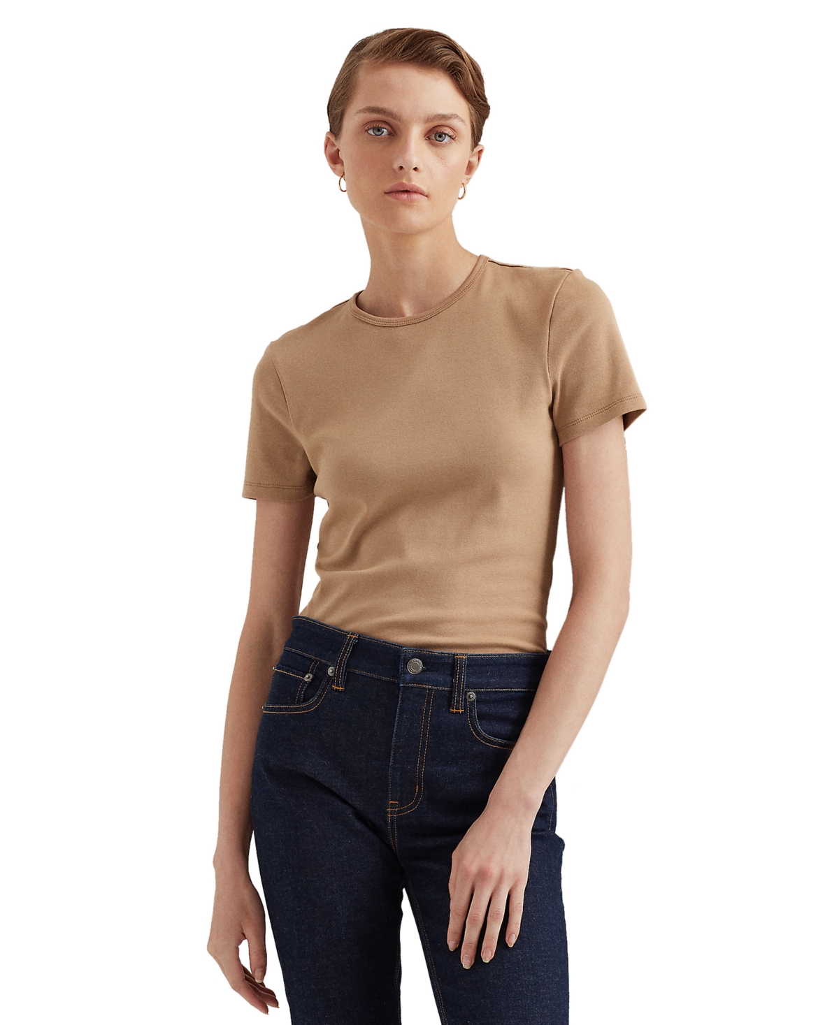 Ralph Lauren Stretch Knit T-shirt, Regular & Petite In Classic Camel